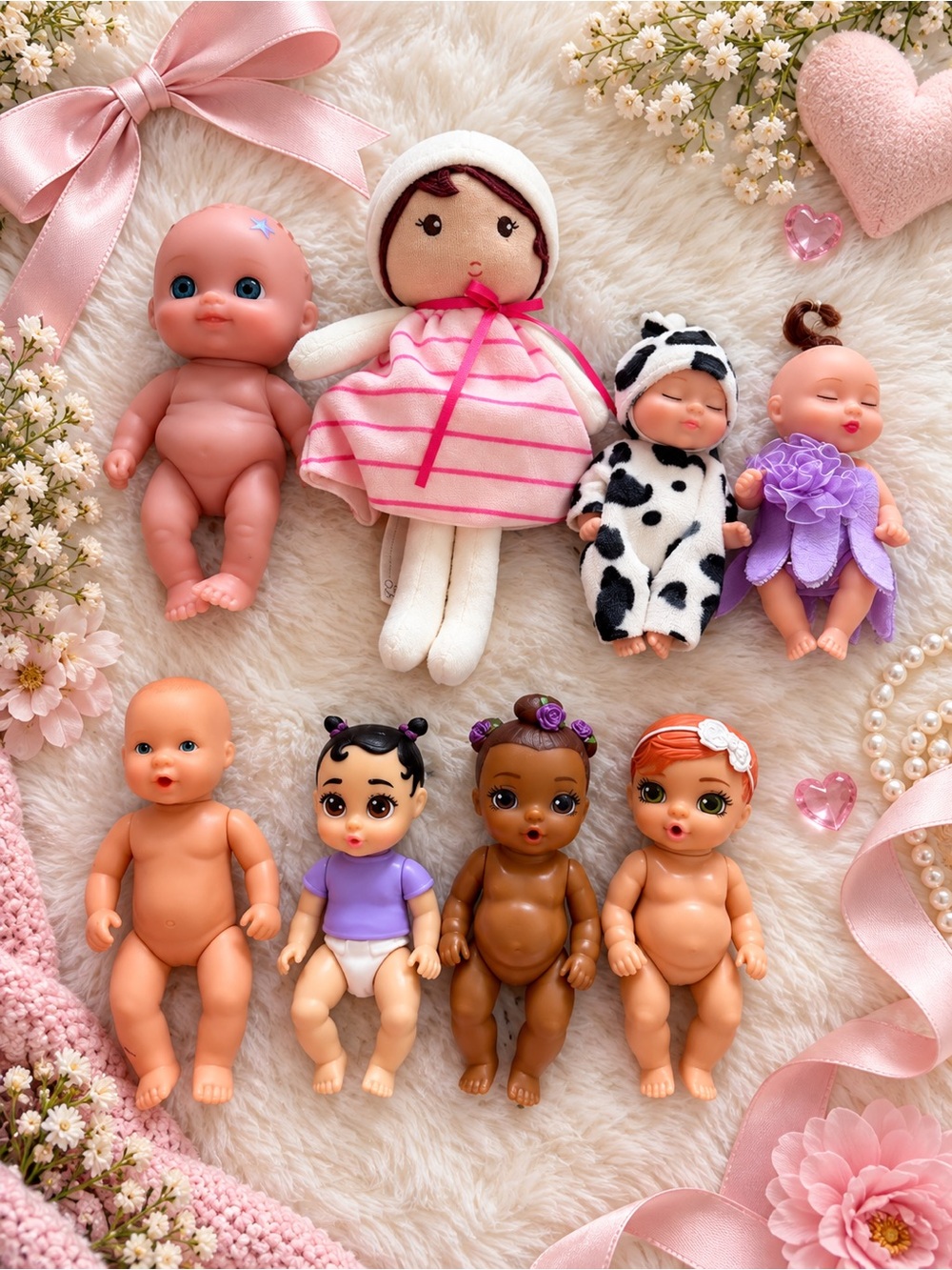 Assorted Baby Dolls Set - Pink Accents
